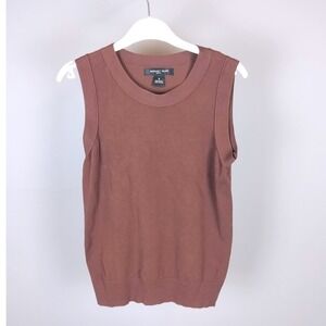 August Silk Knit Shell Sleeveless Sweater Women Medium Brown Crew Neck Layering‎